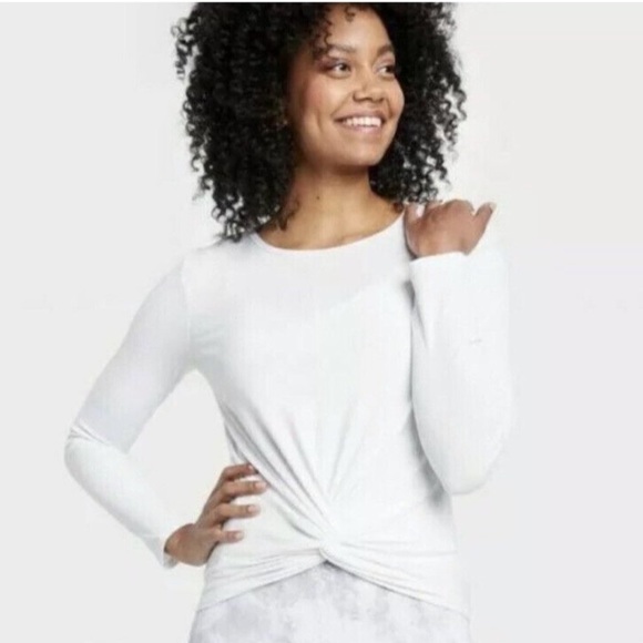 New All In Motion White Long Sleeve Twist Front Activewear Blouse Top Wmns XS - Picture 5 of 8